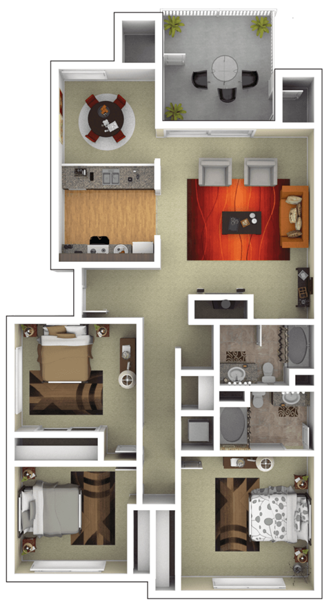 Floor plan for 3 beds, 2 baths, 1150 sqft